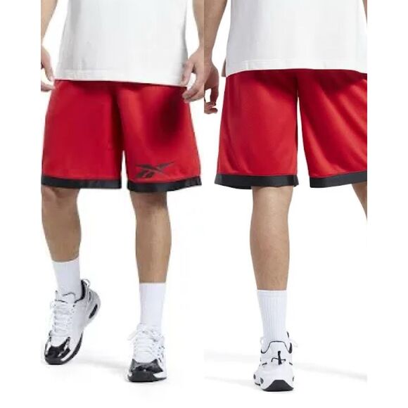 6. Reebok Mesh NWT Logo Print Mesh Basketball Shorts 10in Vector Red/Black - Picture 1 of 6